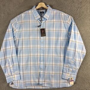 NEW Van Heusen Stain Shield Shirt Mens XXL Blue Plaid Business Casual Office NWT